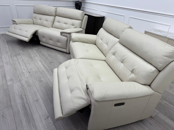 Brescia Power Recliner 3+3 Seater Sofa Off White Leather