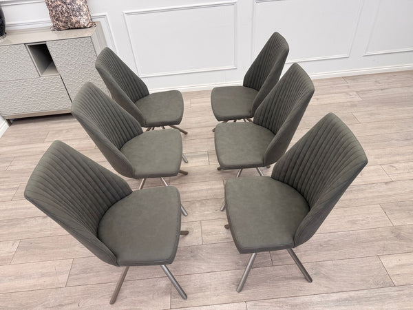 Grigio set of 6 Grey Swivel Suede Dining Chairs