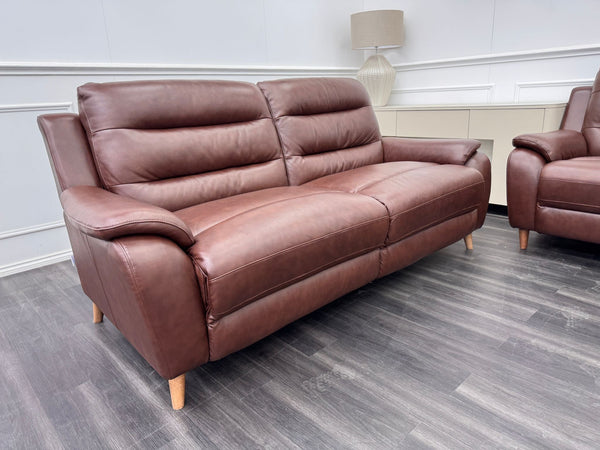 Lazyboy Stafford Brown Leather 3 & 2 Static Sofa Set