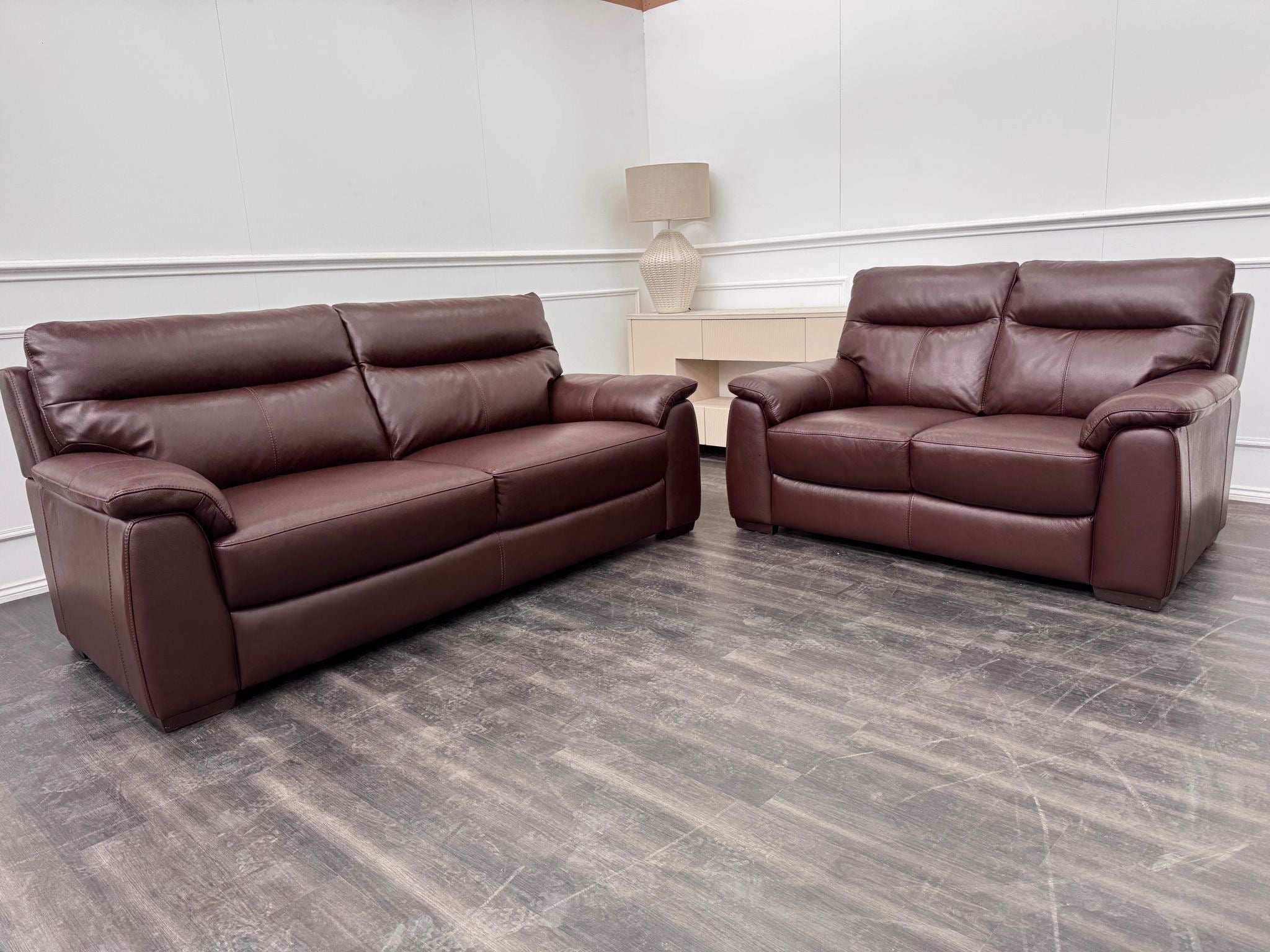 Brown Leather 3 & 2 Seater Static Sofa Set