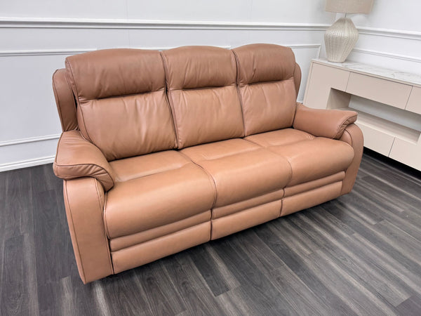 Parker Knoll Boston Light Brown Leather Static 3 Seater Sofa