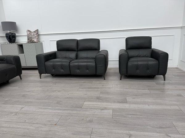 New York Power Recliner 3&2 + Armchair Sofa Set Grey Leather