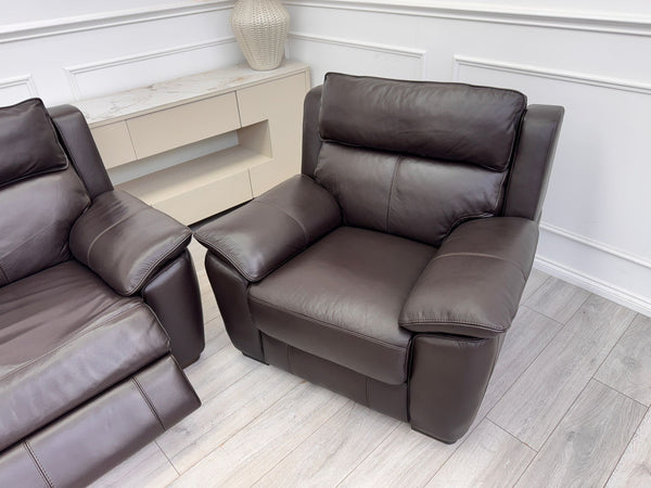 Brown Leather 3 & 2 Seater & Armchair Power Recliner Large Sofa Set