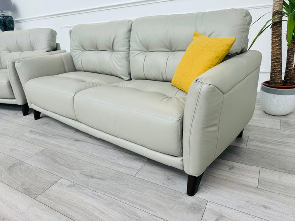 Uno 3+3 Seater Sofas Set in Light Grey Leather