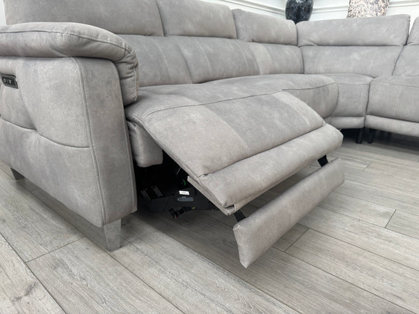 Moet Silver Grey Fabric Power Recliner Corner Sofa Headrests