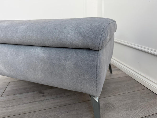 Furniture Village DAYTONA / JUDE Light Grey Velvet Large Footstool Pouffe