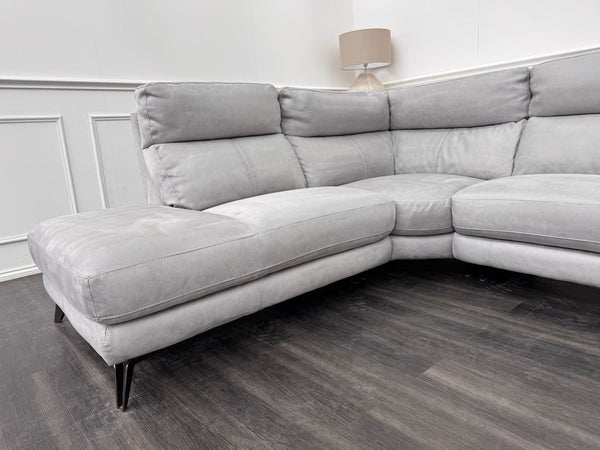 Contempo Grey Silver Saddle Fabric Chaise End Power Recliner Corner Sofa