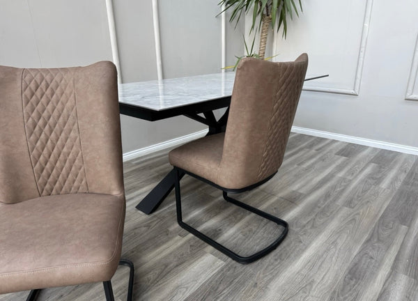 Loki Cantilever Faux Tan Leather Contemporary Scandinavian Style Dining Chair