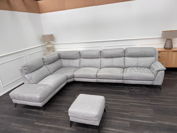 Contempo Grey Silver Saddle Fabric Chaise End Power Recliner Corner Sofa