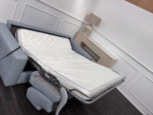 Stunning Italian Made Baby Blue Leather 3 Seater Electric Sofa Bed Including Mattress