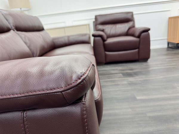 Brown Leather 3 & 2 Seater & Armchair Static Sofa Set