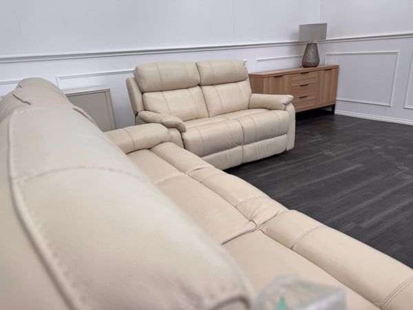 Komodo Relax Station 3 & 2 Seater Cream Leather Power Recliner Headrest Sofa Set