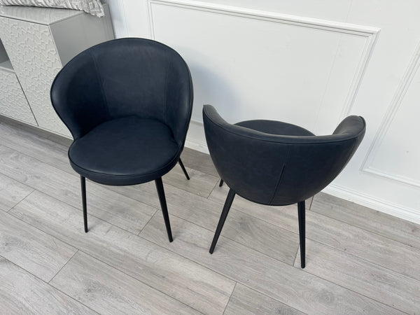 Hela Pair of 2 Navy Faux Leather Dining Chairs