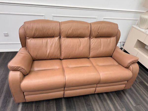 Parker Knoll Boston Light Brown Leather Static 3 Seater Sofa