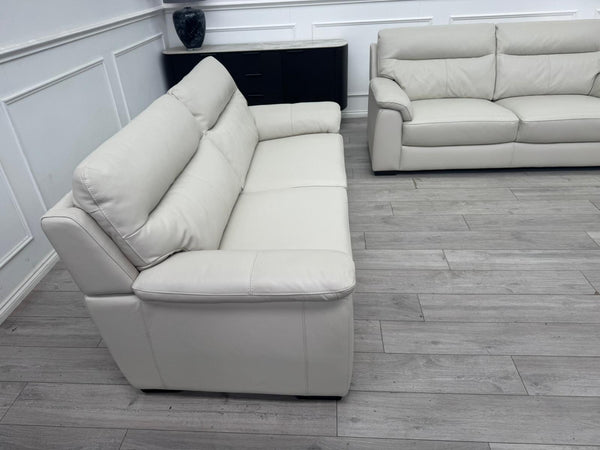 Off White Leather 3 & 3 Seater Static Sofa Set