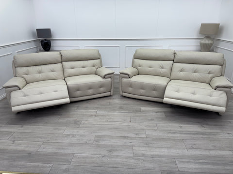 Brescia Power Recliner 3+3 Seater Sofa Off White Leather