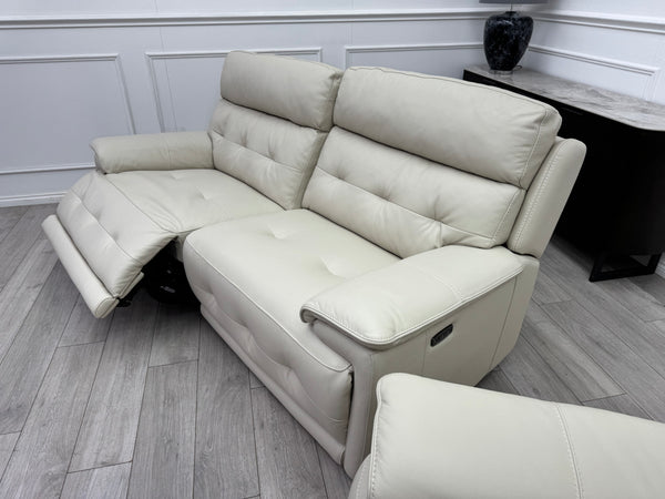 Brescia Power Recliner 3+3 Seater Sofa Off White Leather