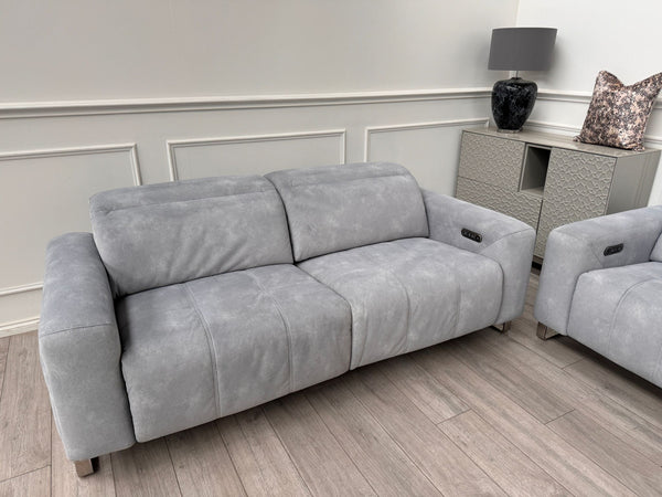 Marvella 2.5 + 2 Seater Sofa Set Flecked Silver Fabric Power Recliner