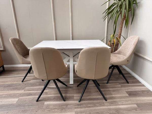 Jose Swivel Pebble Dining Chairs Hybrid Fabric Faux Leather Stylish Kitchen Chairs