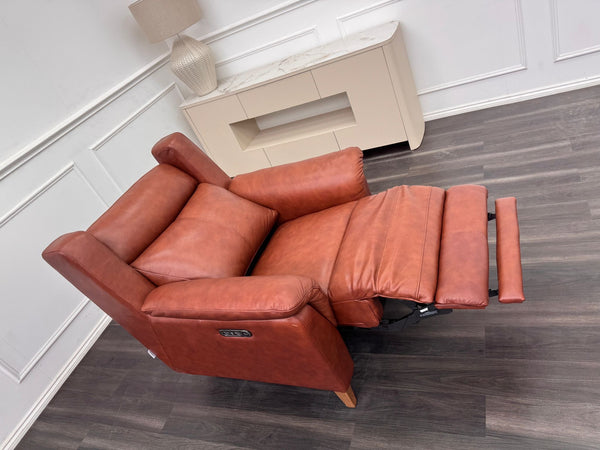 La Z Boy Kenzie Tan Brown Leather Power Recliner Fabric Armchair