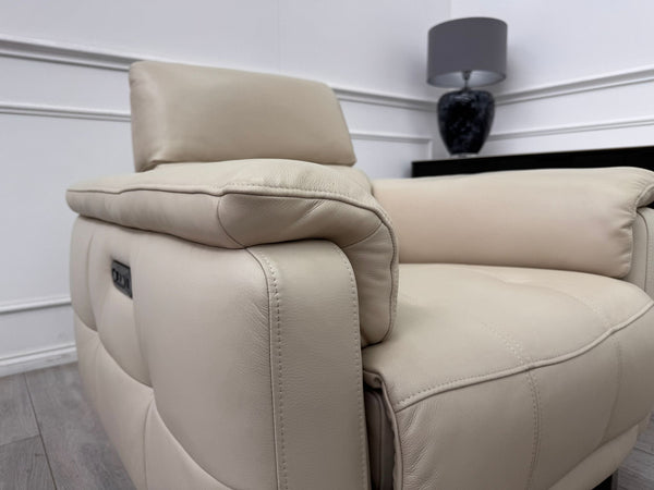 Moet Cream Leather Power Recliner Headrest Armchair