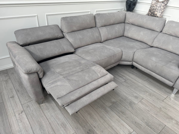 Moet Silver Grey Fabric Power Recliner Corner Sofa Headrests