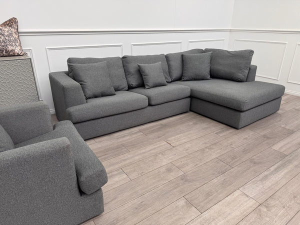 Grey Fabric Corner Sofa And Armchair Sofa Set