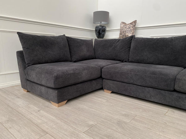 Dark Grey Fabric Corner Sofa Full Back Cushions
