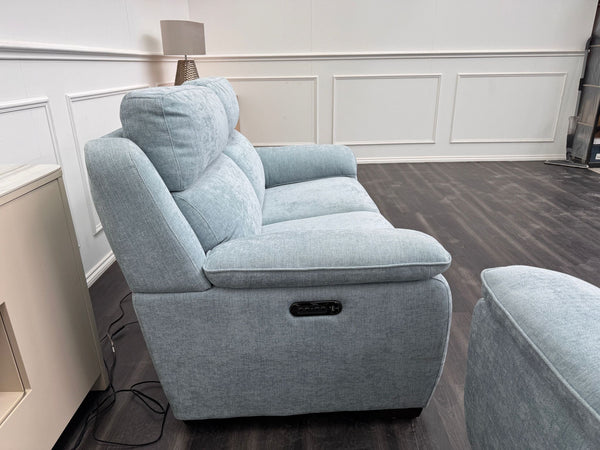 Starlight Light Blue Herringbone Fabric 3 & 2 Seater Power Recliner Sofa Set