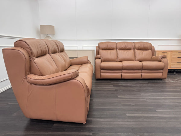 Parker Knoll Boston Light Brown Leather Static 3 & 3 Sofa Set
