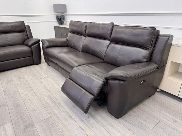 Brown Leather 3 & 2 Seater & Armchair Power Recliner Large Sofa Set