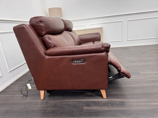 La Z Boy Kenzie 3 Seater Brown Leather Power Recliner Headrest Sofa