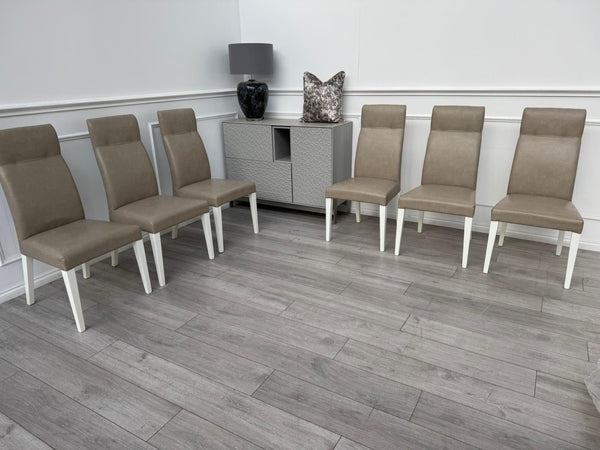ALF Fascina Set of 6 Faux Leather Dining Chairs Taupe/ Cream RRP £3,447