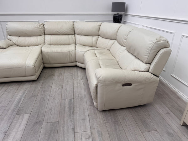 Link Large Cream Leather Corner Sofa Power Recliner