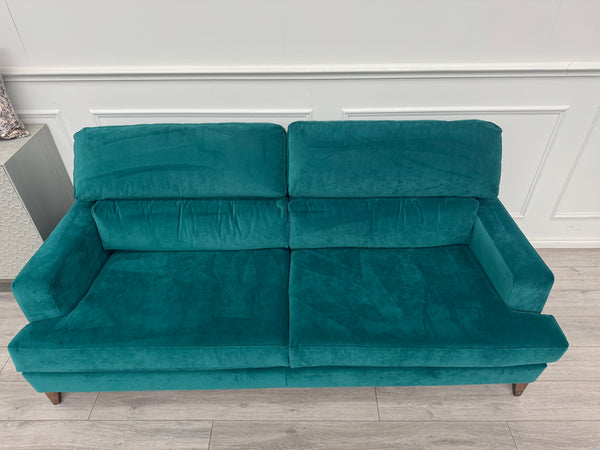 Furniture Village Lounge Co Romilly Teal Velvet Fabric 4 Seater Sofa RRP £2195