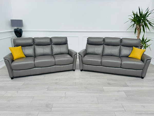 Piccolo Sleet Grey 3+3 Seater Sofa Set Static Genuine Leather