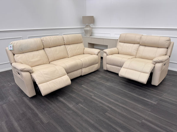Komodo Relax Station 3 & 2 Seater Cream Leather Power Recliner Headrest Sofa Set