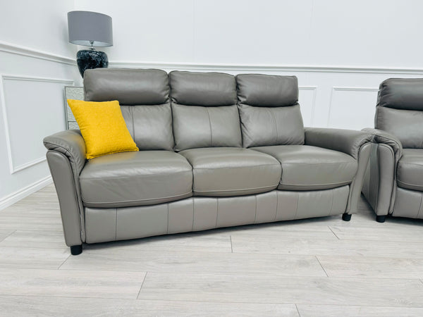 Piccolo Sleet Grey 3+3 Seater Sofa Set Static Genuine Leather