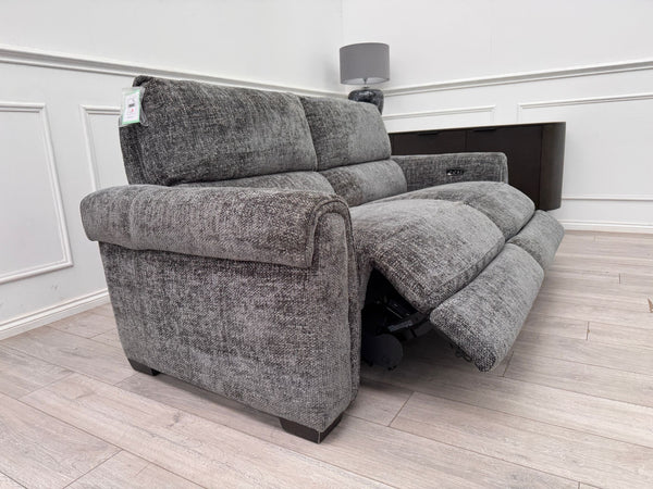 Nixon 3 Seater Grey Cross weave Fabric Power Recliner