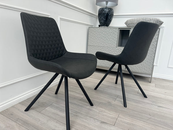 Ion Charcoal Grey Suede/Microfibre Pair of Dining Chairs