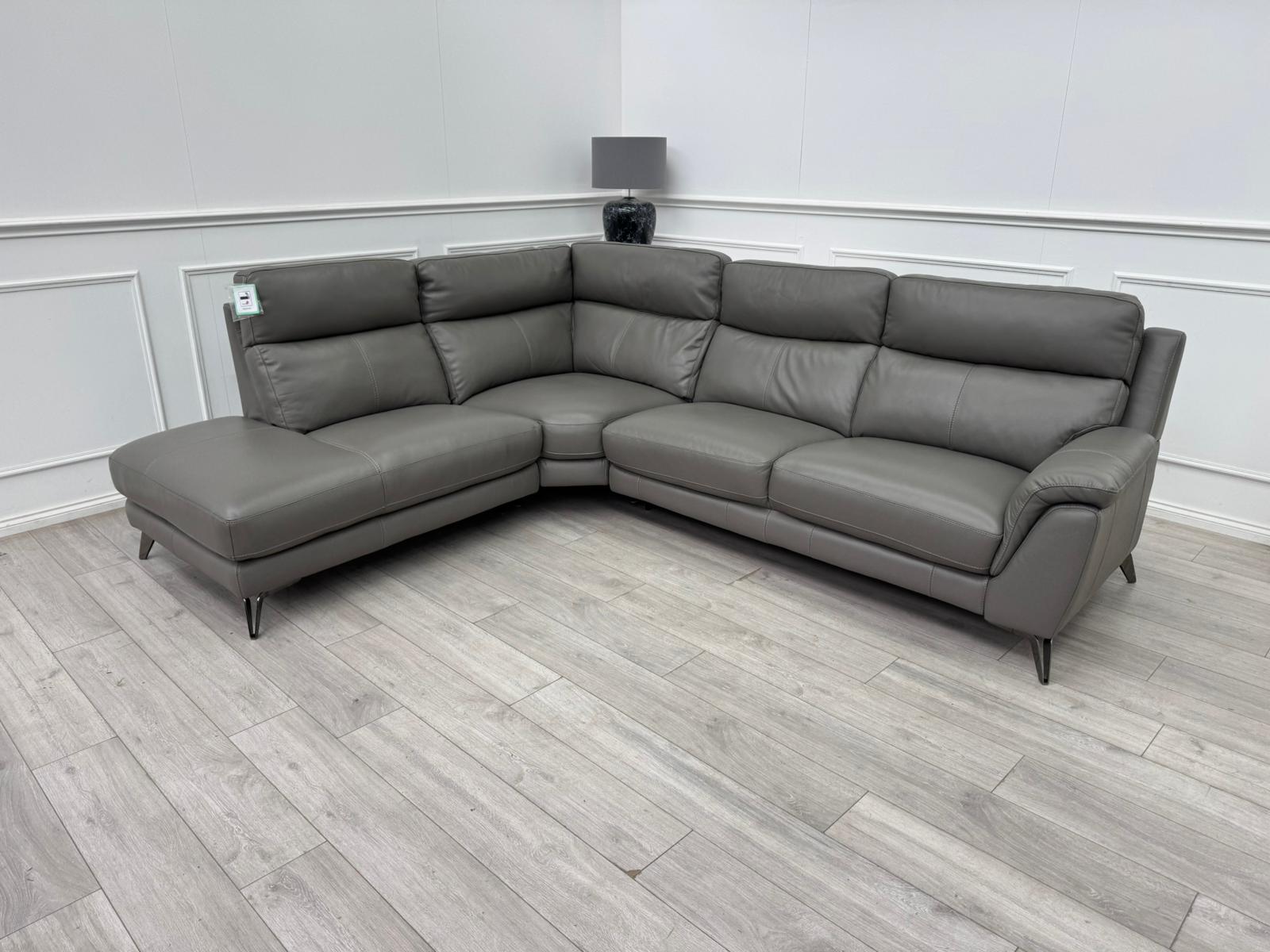 Contempo Grey Leather Static Corner Sofa Set
