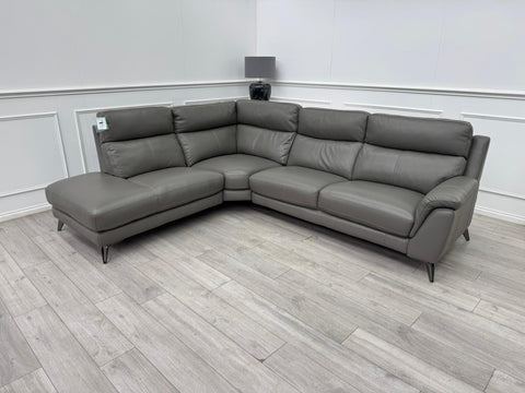 Contempo Grey Leather Static Corner Sofa Set