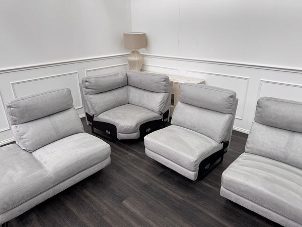 Contempo Grey Silver Saddle Fabric Chaise End Power Recliner Corner Sofa