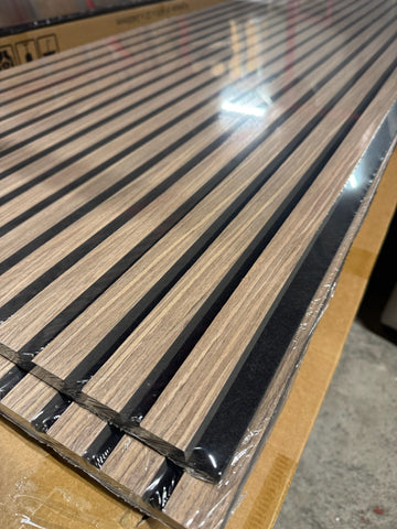 Acoustic Slat Wood Wall Panel Modern Interior Media Wall - Walnut/Dark Oak 2.4m x 0.6m