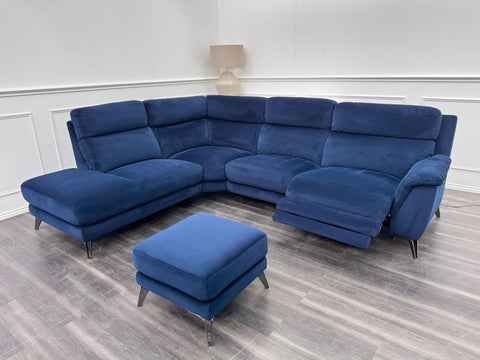 Contempo Navy Blue Fabric Chaise End Power Recliner Corner Sofa