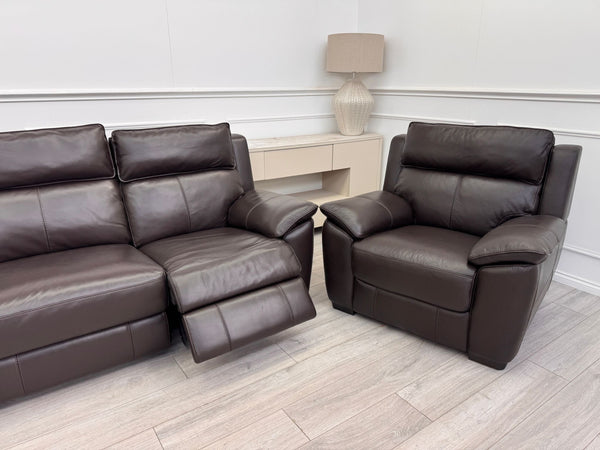 Brown Leather 3 & 2 Seater & Armchair Power Recliner Large Sofa Set