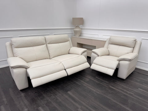 Starlight White Leather 3 Seater & Armchair Power Recliner Power Headrest Sofa Set