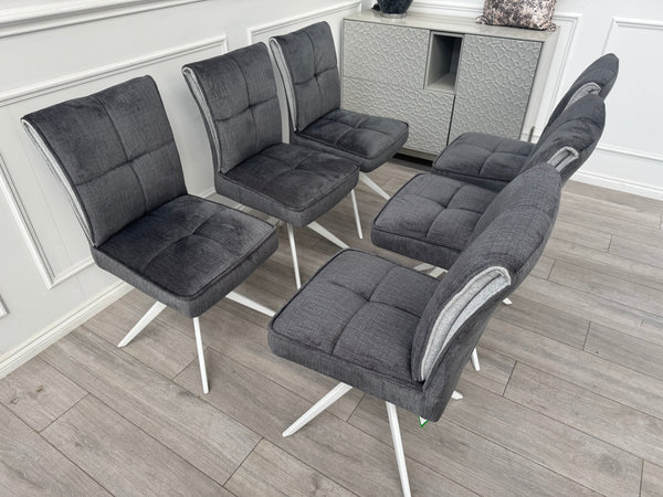 Glacier Swivel Dining Chairs Dark Grey Fabric