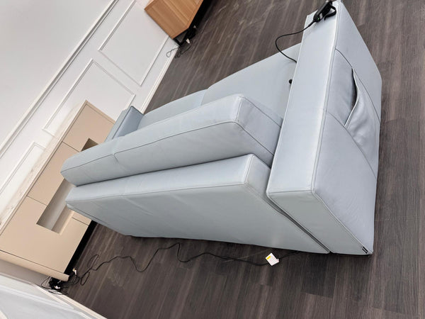 Stunning Italian Made Baby Blue Leather 3 Seater Electric Sofa Bed Including Mattress