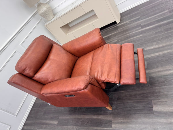 La Z Boy Kenzie Tan Brown Leather Power Recliner Fabric Armchair